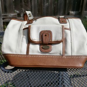 BOC Born Concept Tote Shoulder Purse Cream Brown Pebbled Vinyl